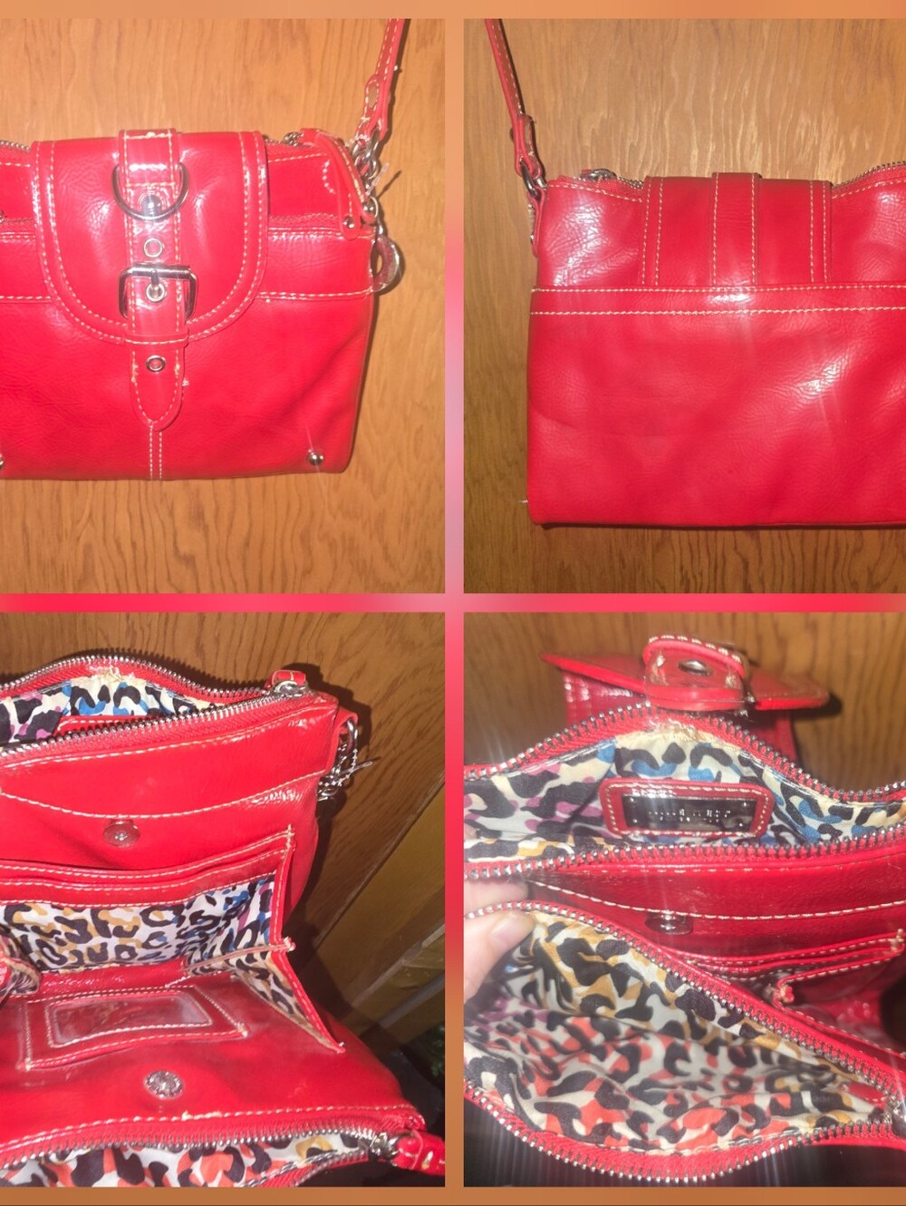 New no tags nine west red patent leather with leopard interior purse